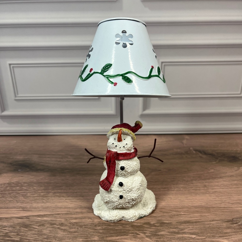 Luminescence Snowman Tealight Candle Holder White Red Metal Snowflake Lamp Shade